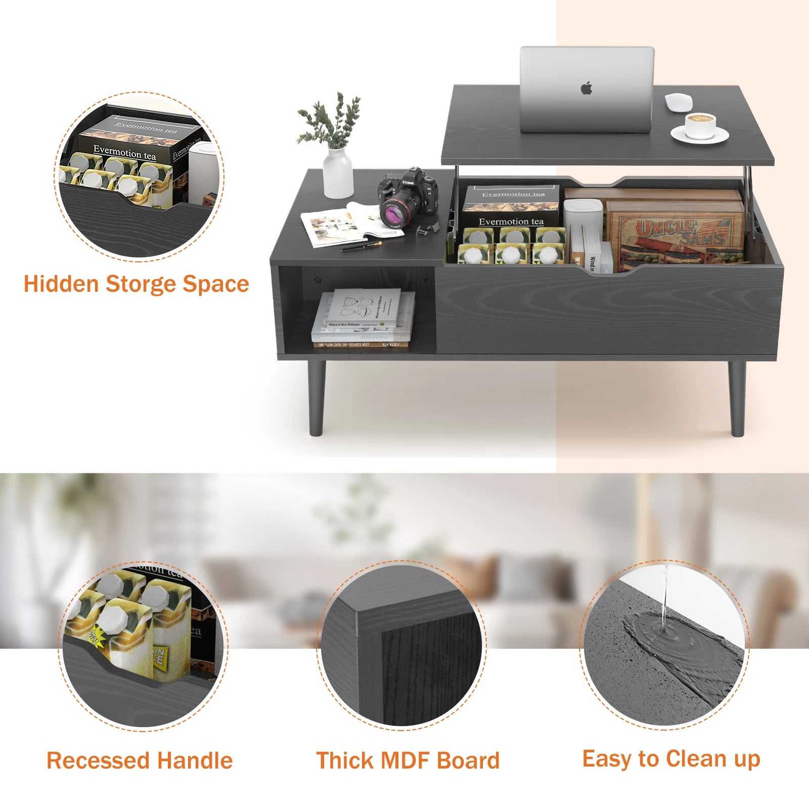 JHK Lift Top Coffee Table — Adjustable Height Desk & Storage Unit