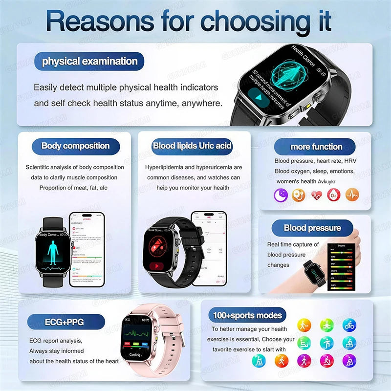 GUHUAVMI ECG Smart Watch — Advanced Health Monitoring & Bluetooth Call