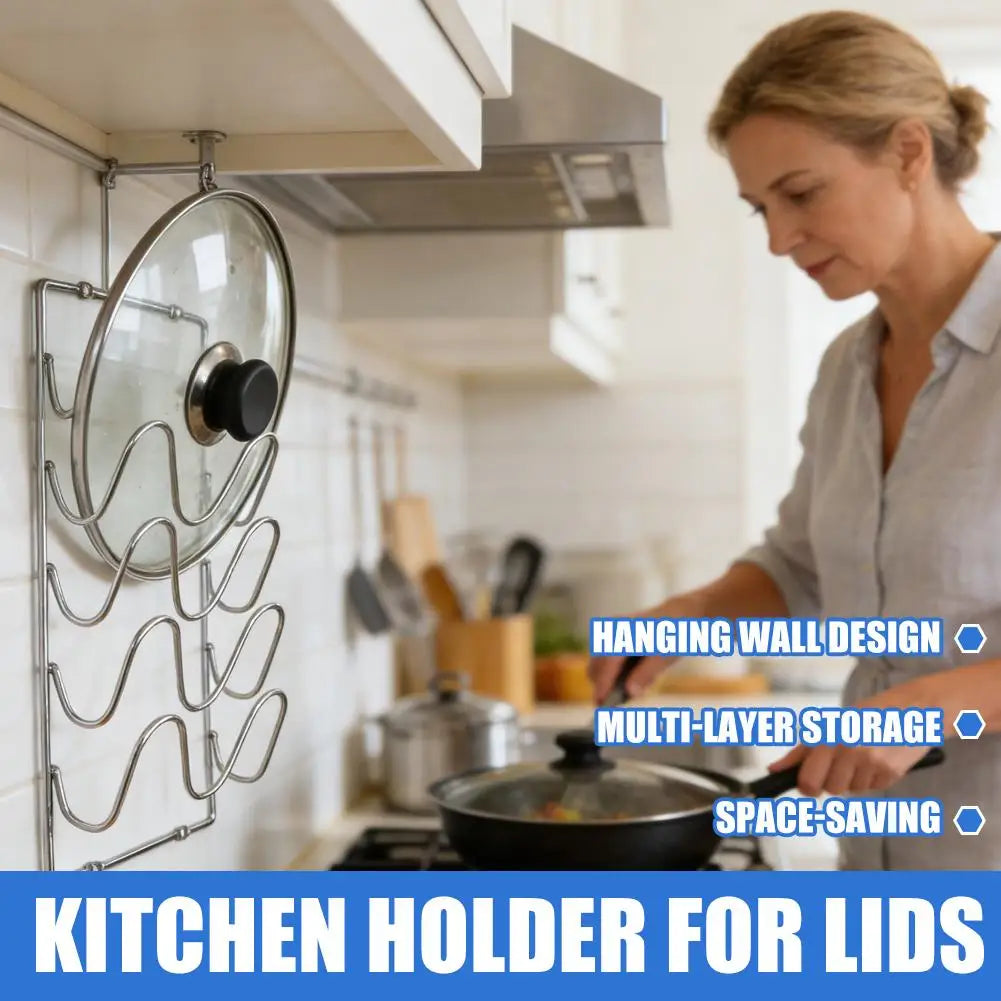 5-Tier Wall Mounted Pot Lid Rack — Space Saving Kitchen Organizer
