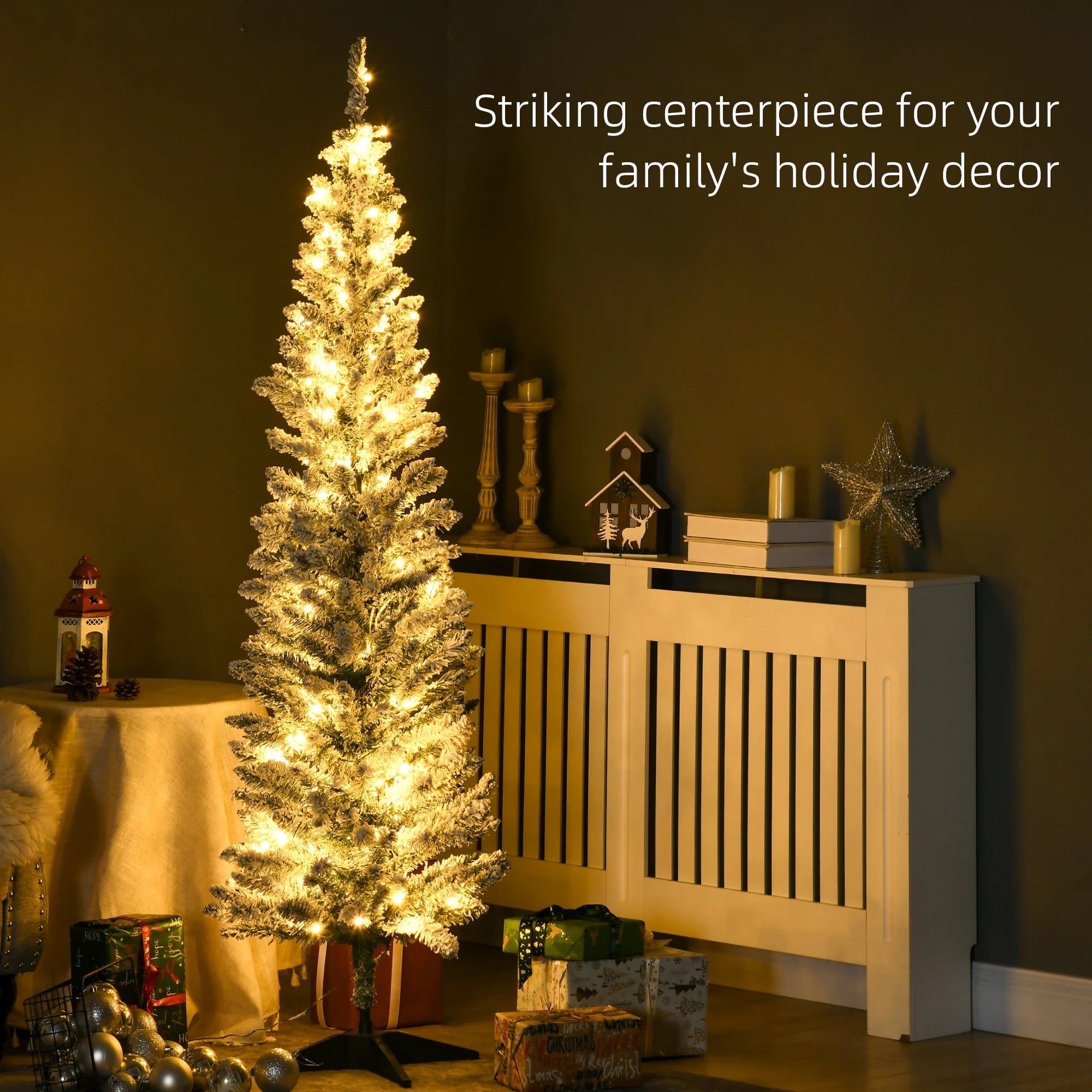HOMCOM 6' Prelit Artificial Christmas Tree — Slim Design with Warm White LED Lights