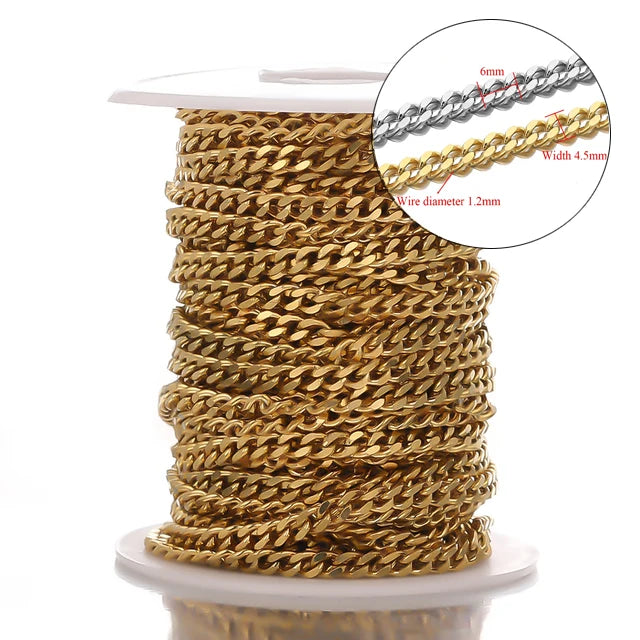 Stainless Steel Jewelry Chain — 1M Gold or Steel Link Chain for DIY Crafts