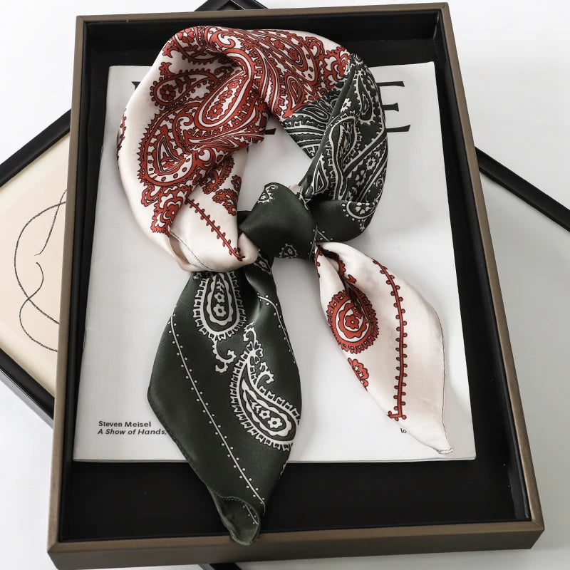 SENAIFEI Printed Silk Scarf — Luxury Square Shawl & Decorative Headband