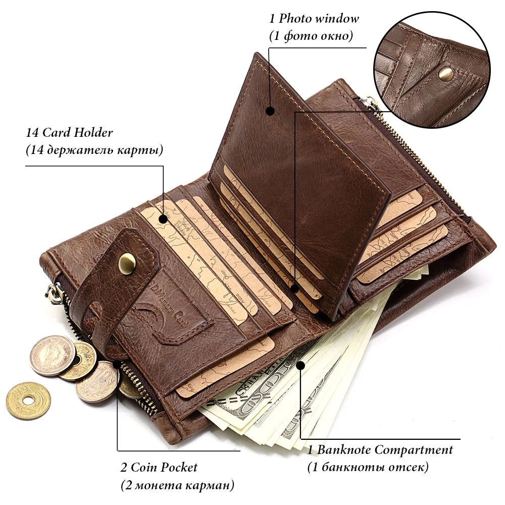 HUMERPAUL Retro Genuine Leather Wallet — RFID Blocking Bifold Coin Purse