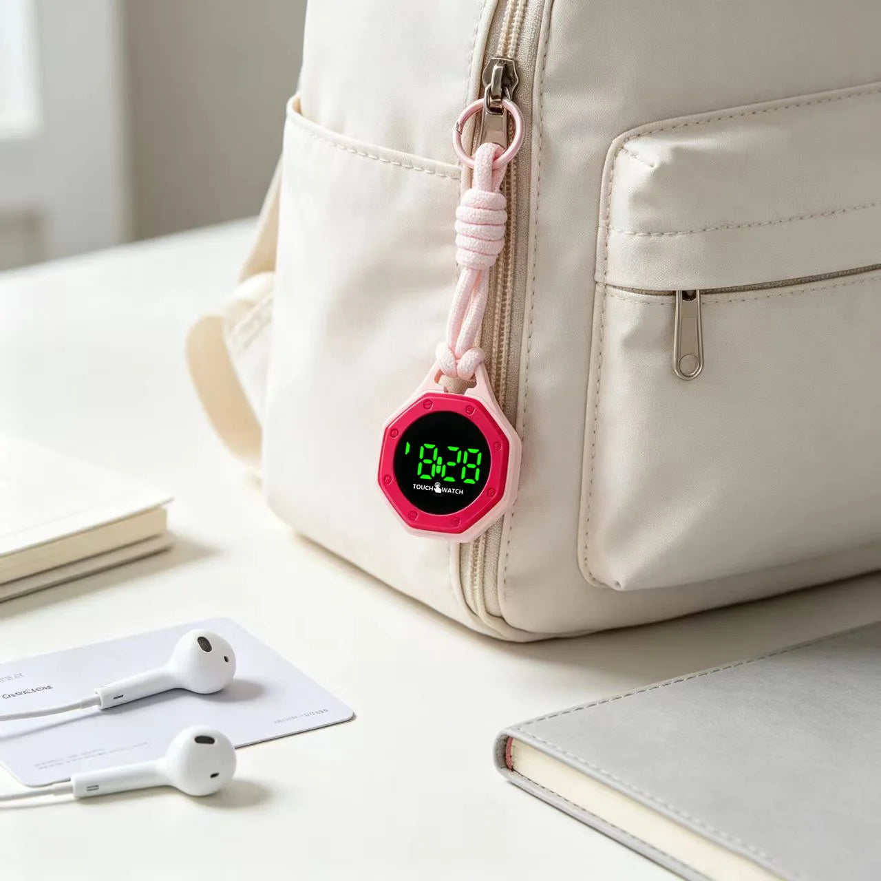 Portable Digital Pocket Watch — Silent Design with Night Light Display