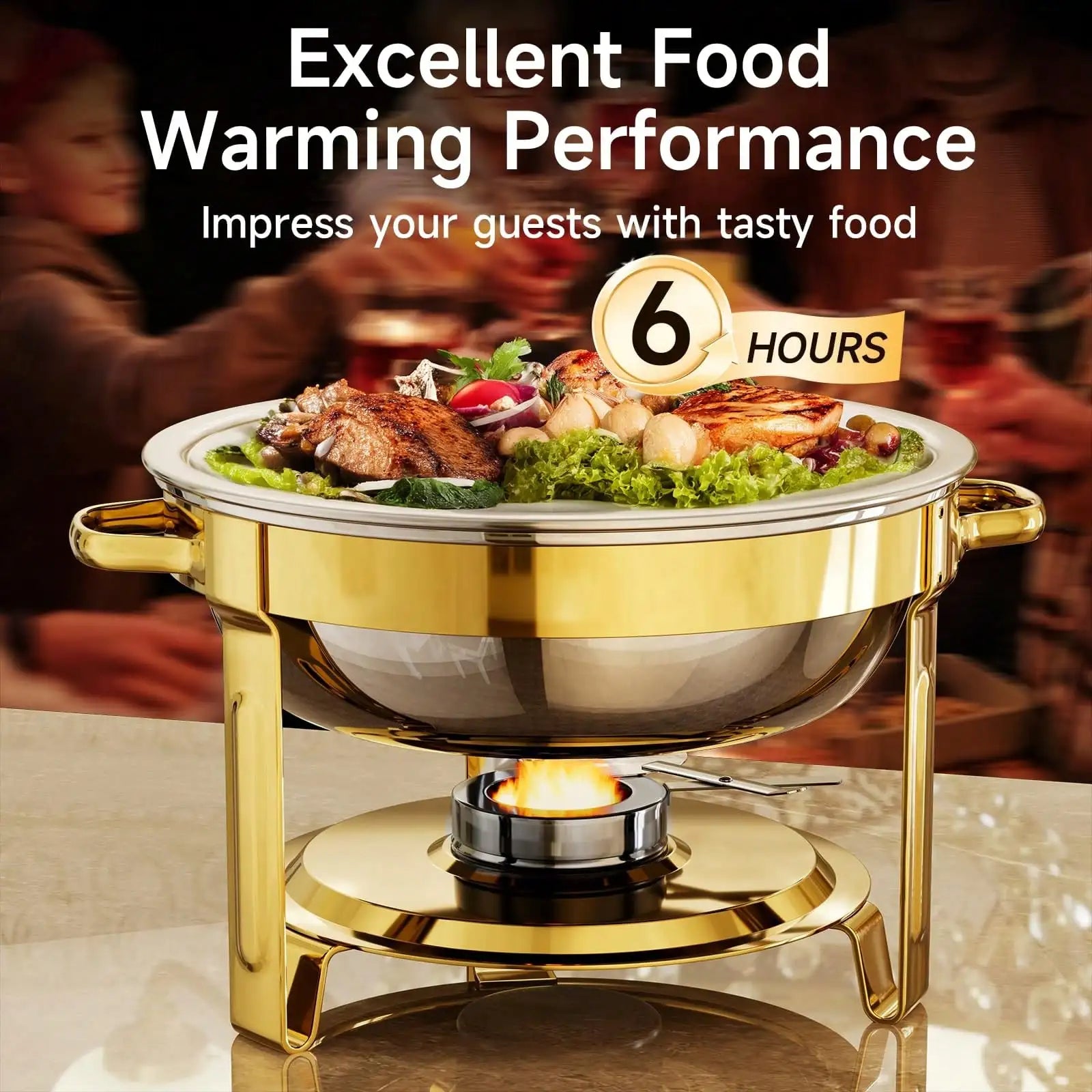 Gold-Plated Stainless Steel Chafing Dishes — Buffet Warmer Set for Catering