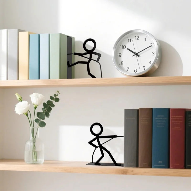Metal Tug Of War People Bookends — Decorative Shelf Stoppers for Home Office