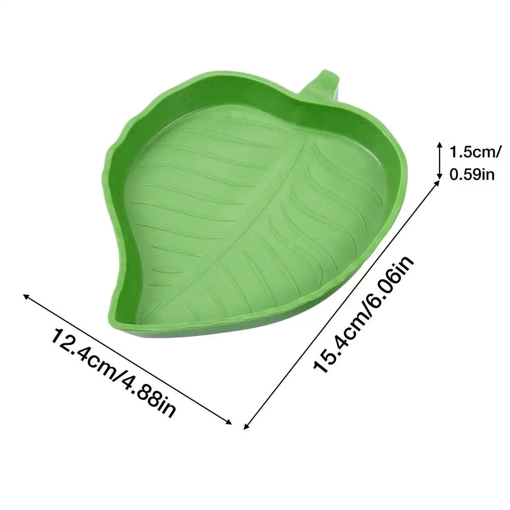 Leaf Shape Reptile Food and Water Bowl — Shallow Feeding Dish for Small Pets
