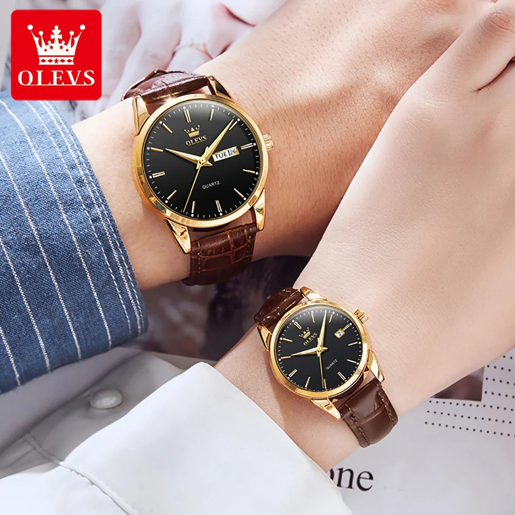 OLEVS 6898 Couple Watches — Luxury Quartz Wristwatch Set with Calendar