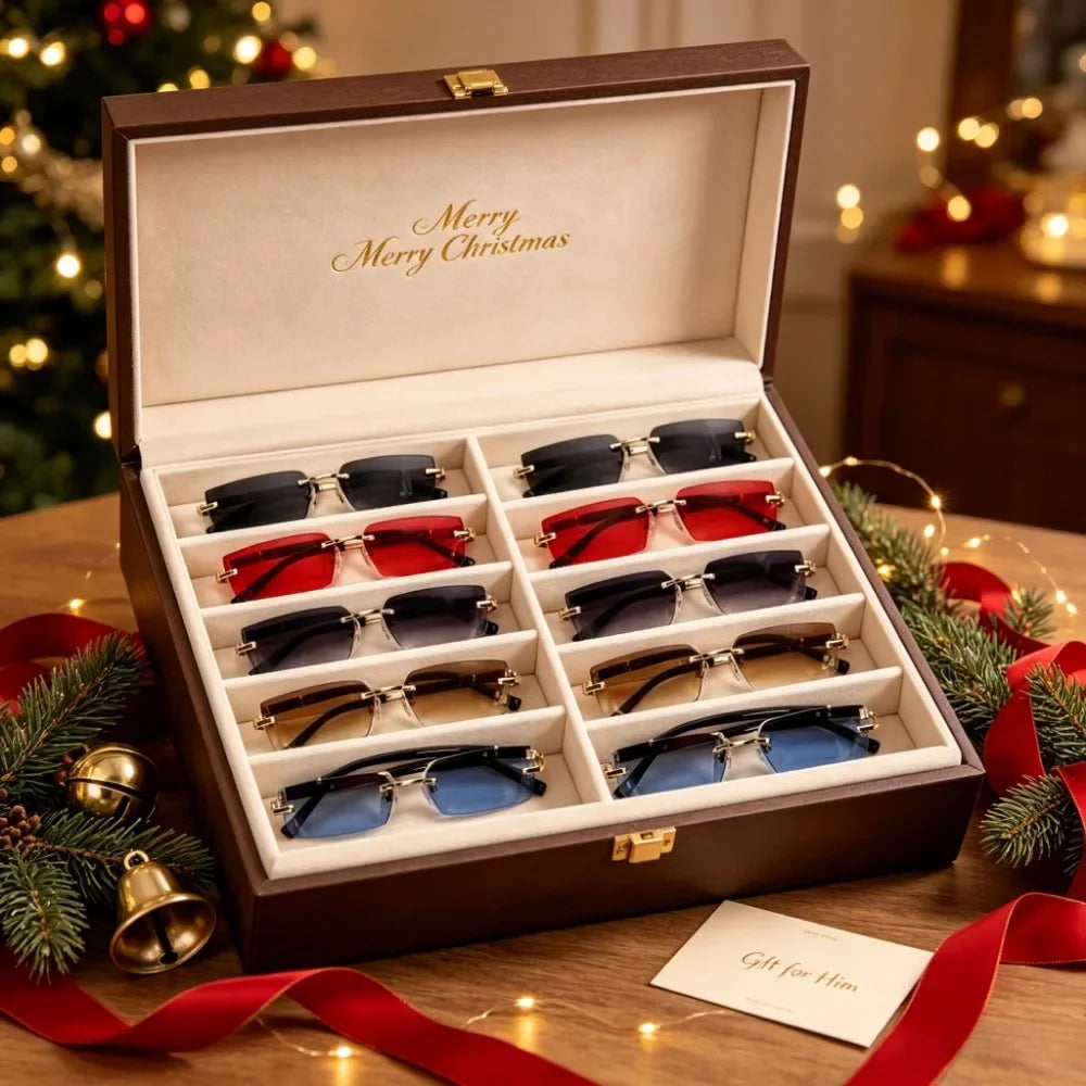 Z&L HOUSE Frameless Rectangular Sunglasses Set — 10-Piece Elegant Accessory Pack