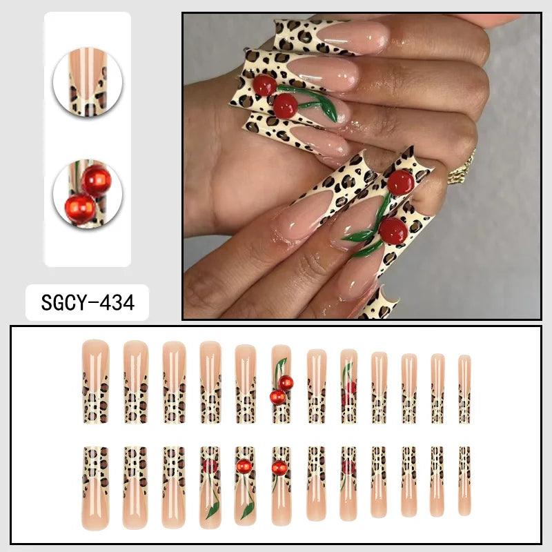 Ultra Long Coffin Press On Nails — 3D Butterfly & Floral Design, 24 Pieces