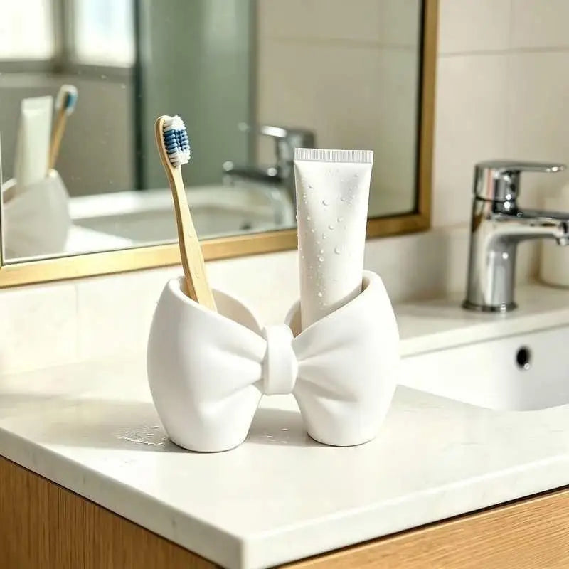 HELTFARM Bow Shaped Makeup Brush Organizer — Large Capacity Vanity Storage