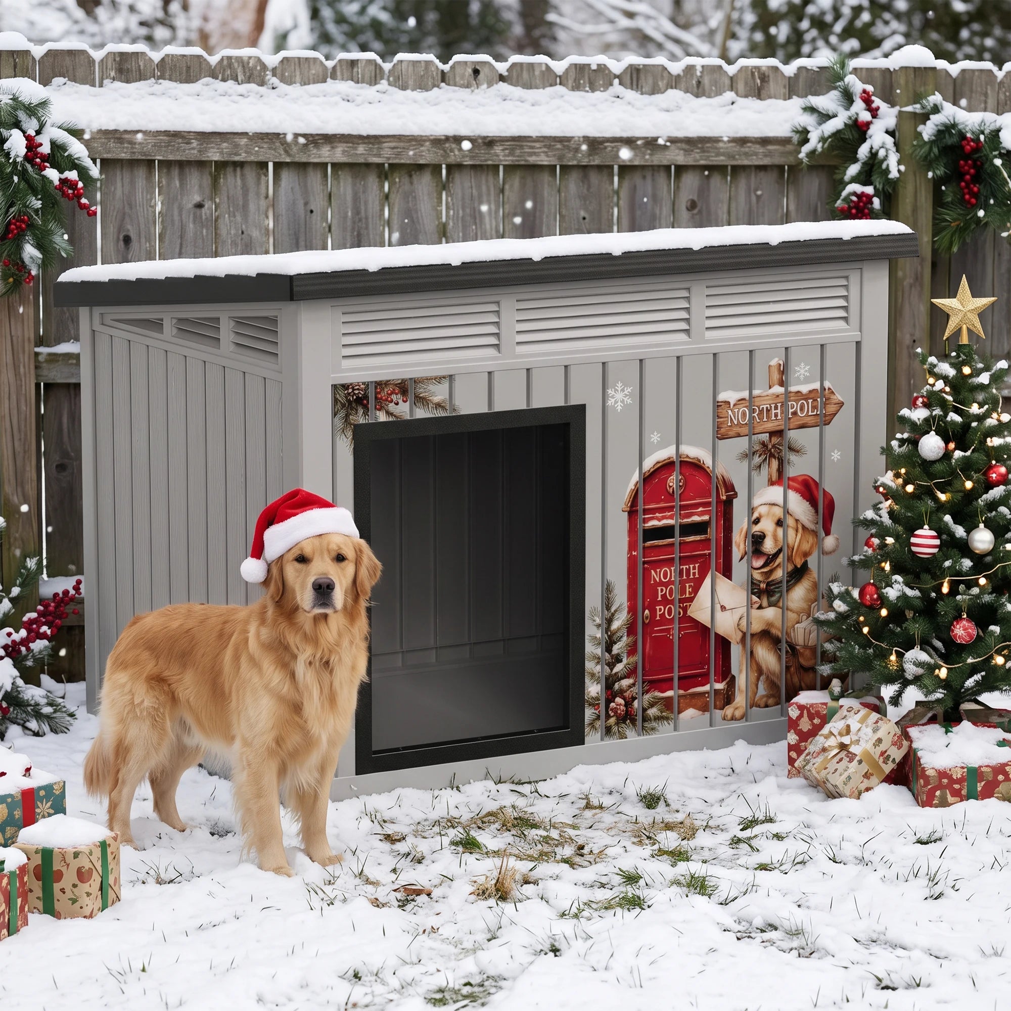 Christmas Dog House — Weatherproof Outdoor Kennel