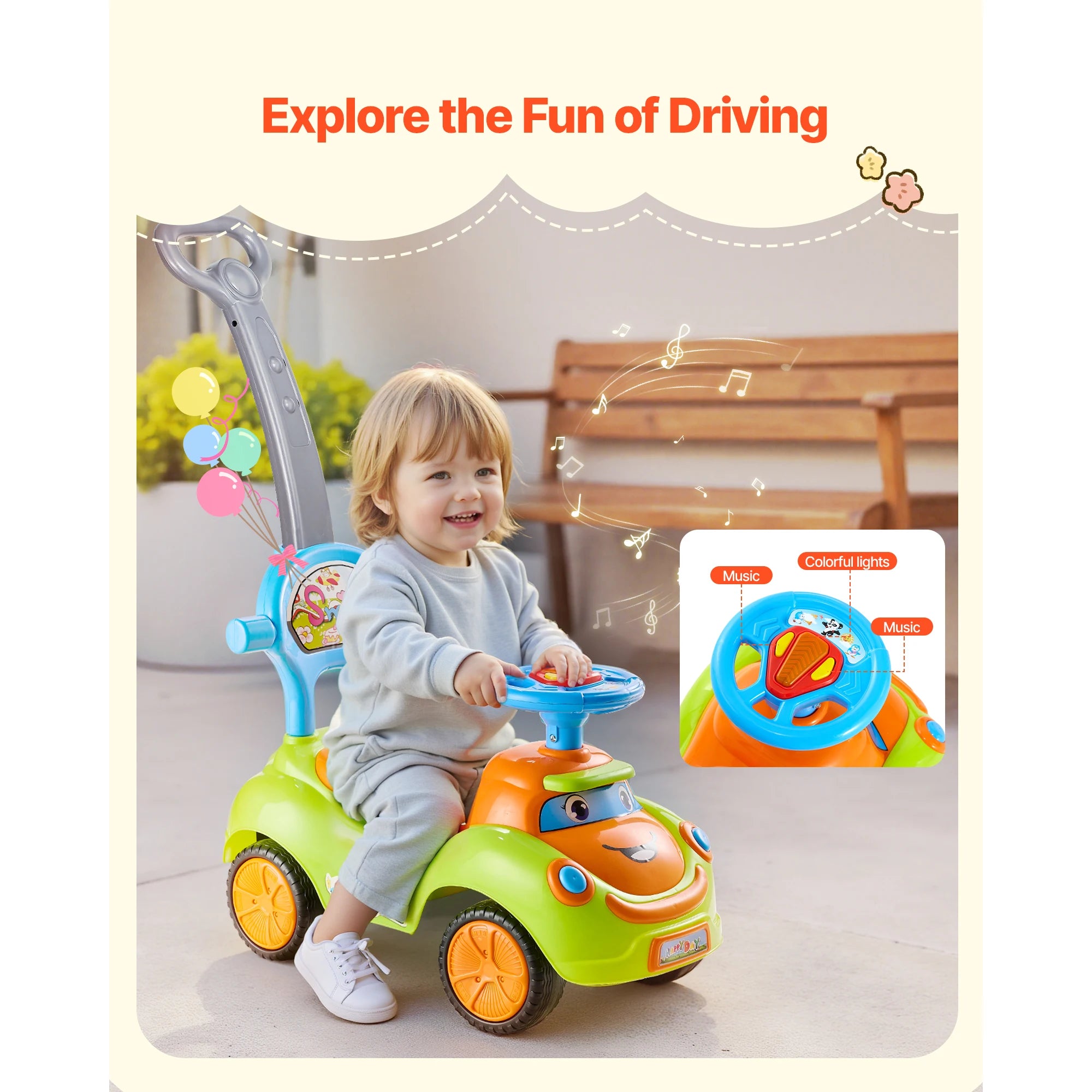 SucceBuy 3-in-1 Ride On Push Car — Toddler Walker & Driving Toy