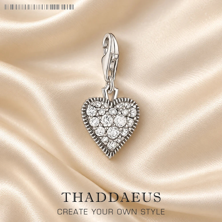 Thaddaeus Vintage Heart Pendant — 925 Sterling Silver Zircon Charm