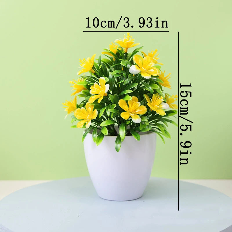 Artificial Five Leaf Plum Potted Plant — Decorative Indoor & Outdoor Floral Bonsai