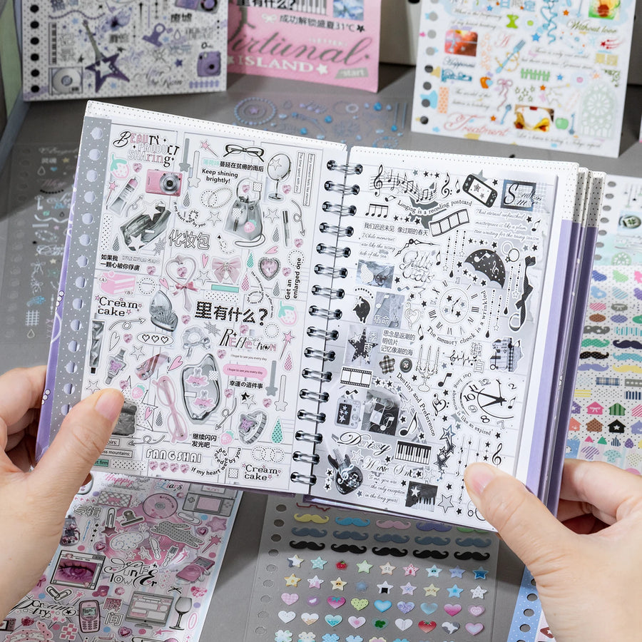 Cute Cardiac Wave PET Stickers — 30 Sheets of Decorative Scrapbooking Material