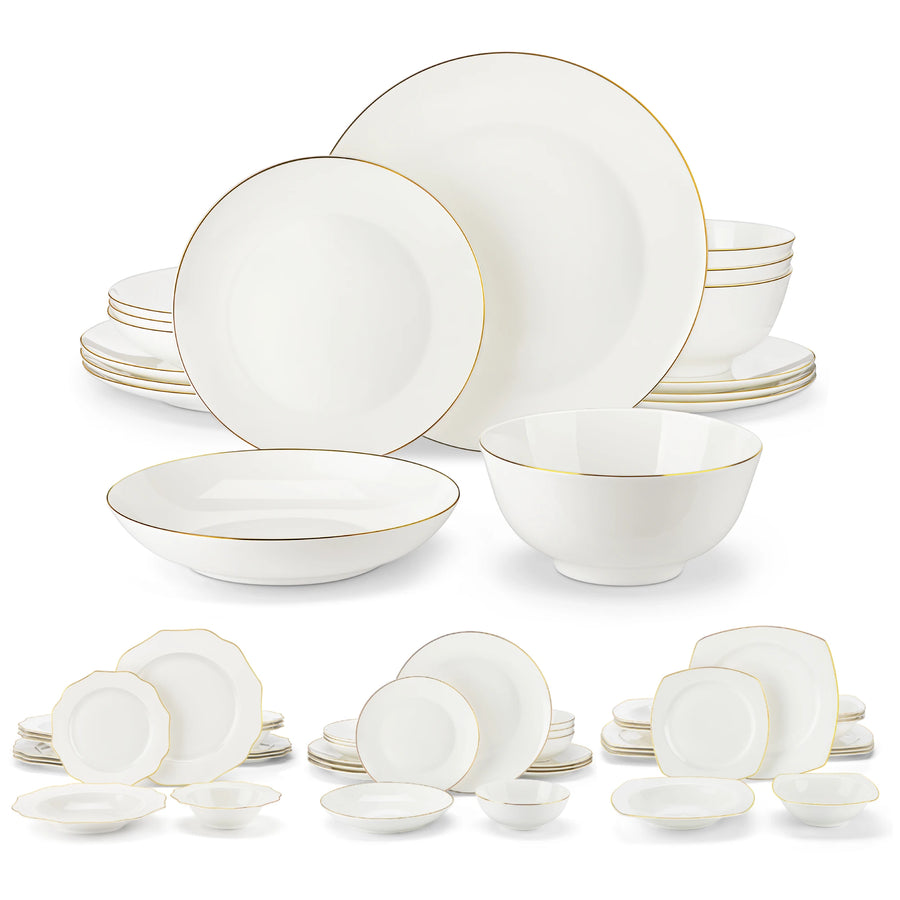 MALACASA Bone China Dinnerware Set — Elegant Golden Rim Tableware for 4