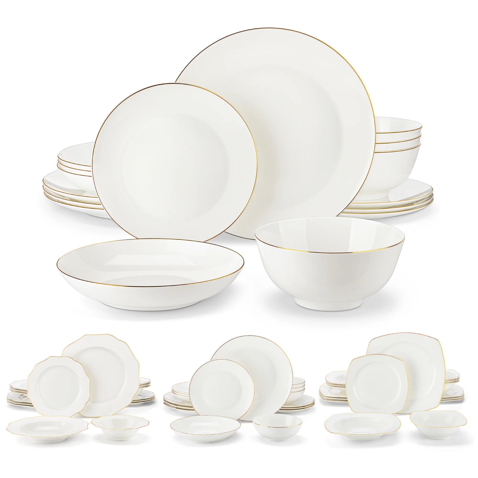 MALACASA Bone China Dinnerware Set — Elegant Golden Rim Tableware for 4