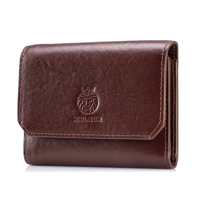 SCHLATUM Genuine Leather Men's Wallet — Minimalist Tri-Fold Design with RFID Protection