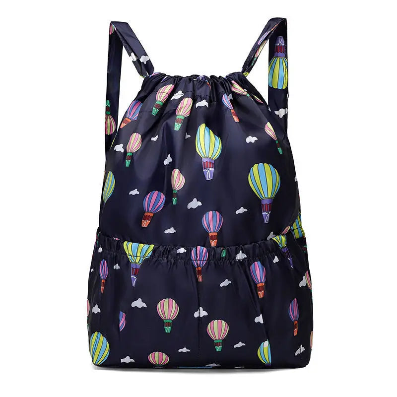 Large Capacity Drawstring Backpack — Waterproof Nylon Shoulder Bag