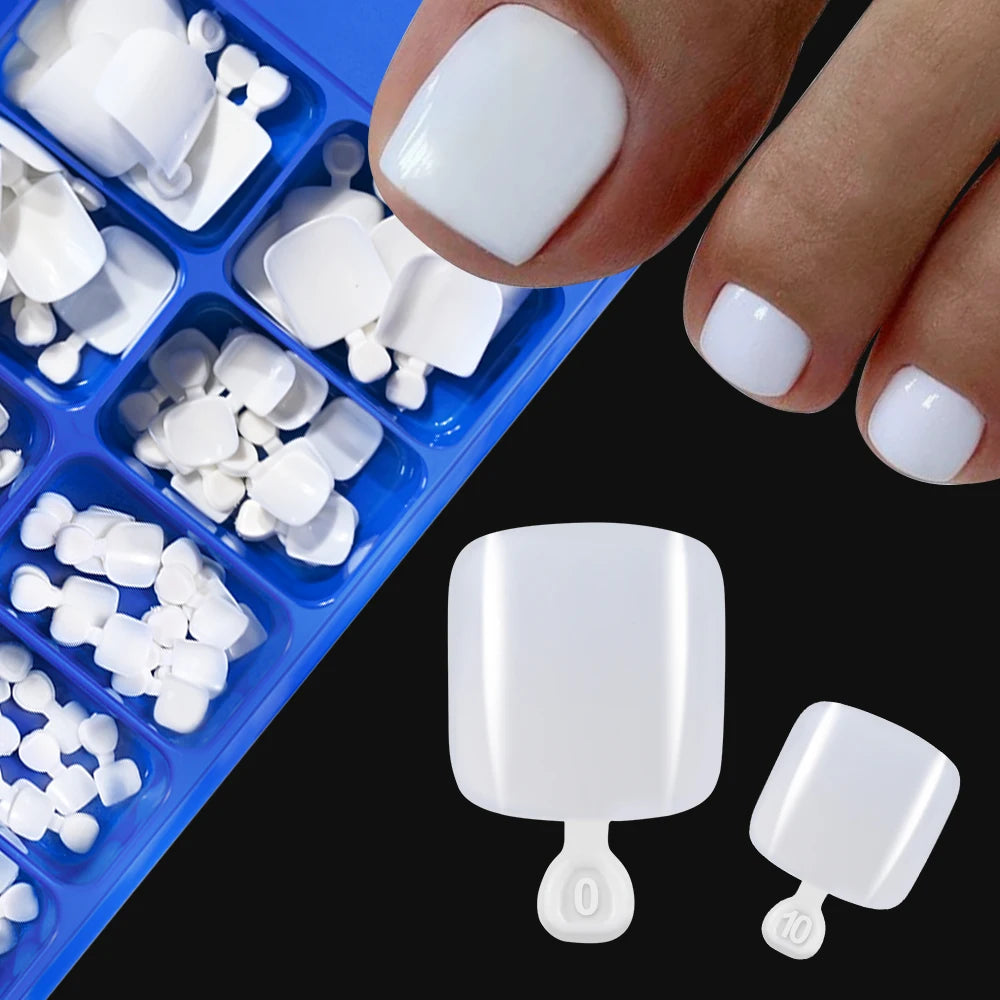 Classic White Press On Toenails — Short Square Full Cover Artificial Tips