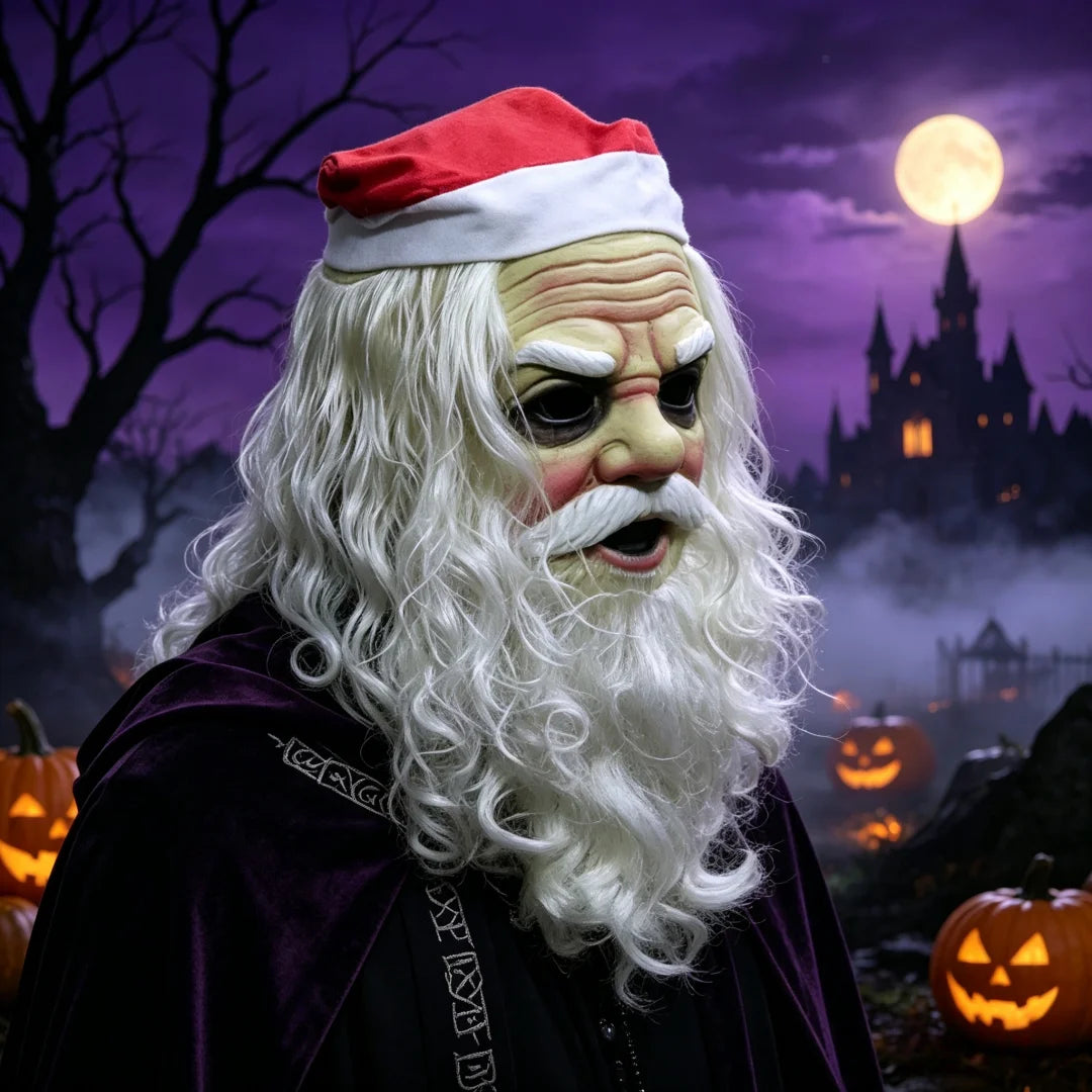 Santa Claus Style Full Head Mask — Includes Hat, Wig & Beard for Cosplay