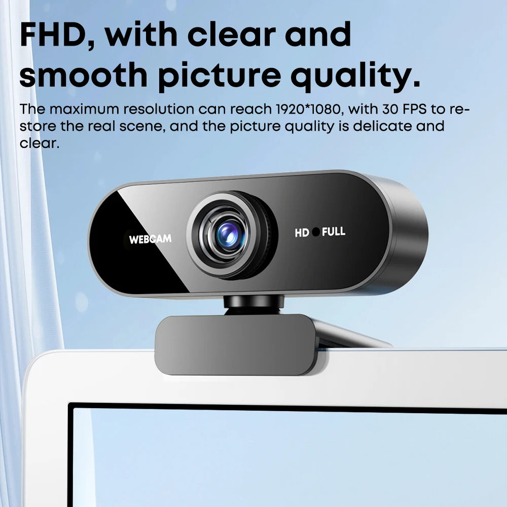 1080P FHD Webcam with Microphone — Wide Angle Computer Camera for Video Calls