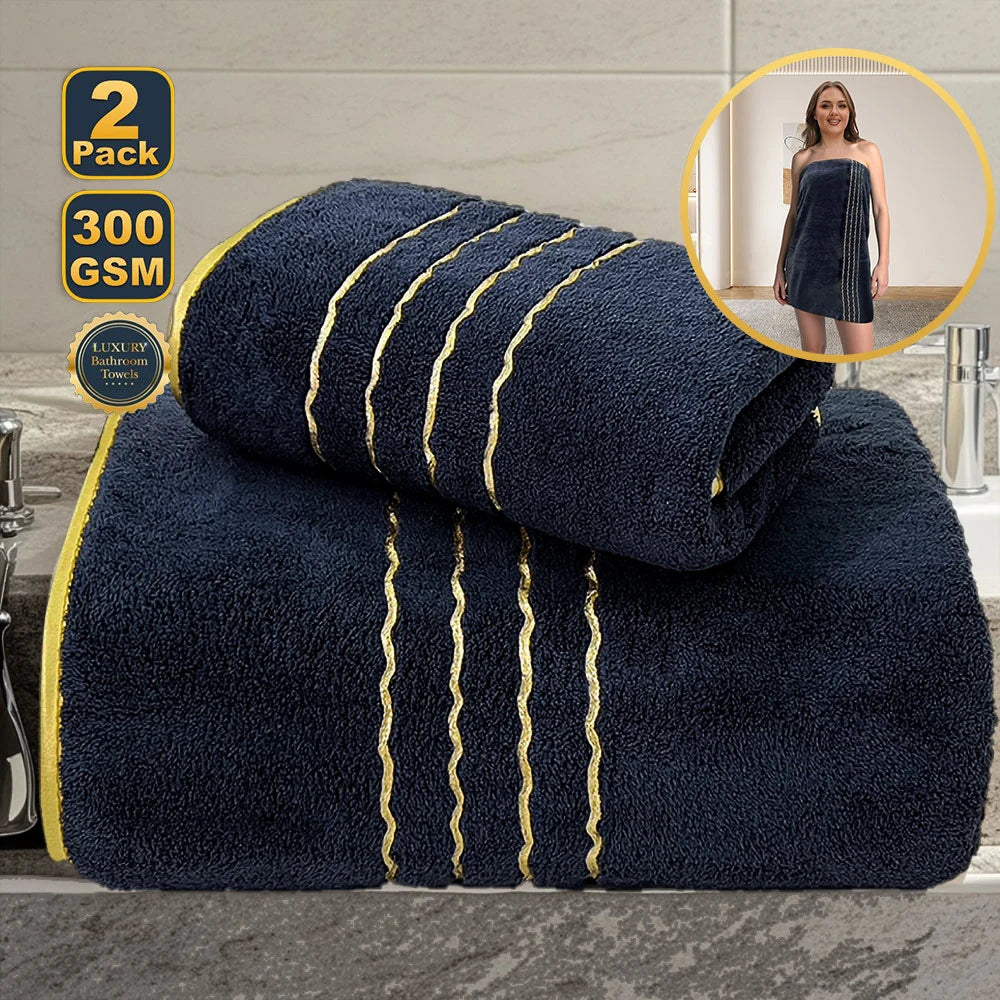 Premium Bath Towel Set — Soft Absorbent Fabric with Gold Accents