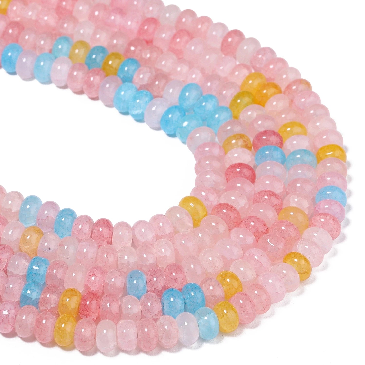 Cracked Morganite Jade Abacus Beads — Loose Rondelle Spacers for Jewelry Making