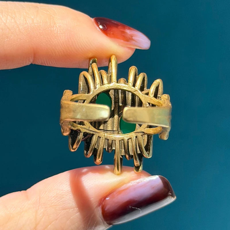 Vintage Green Stone Cocktail Ring — 18k Gold Plated Antique Jewelry