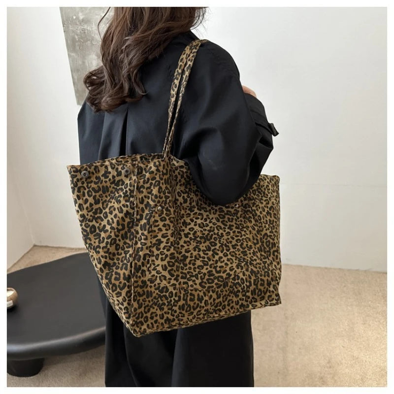 rilibegan Leopard Print Shoulder Bag — Large Capacity Retro Tote