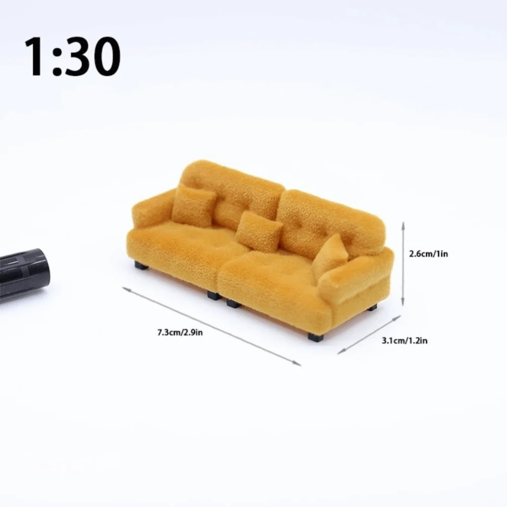 Miniature Flocking Sofa Model — Dollhouse Living Room Furniture Accessory
