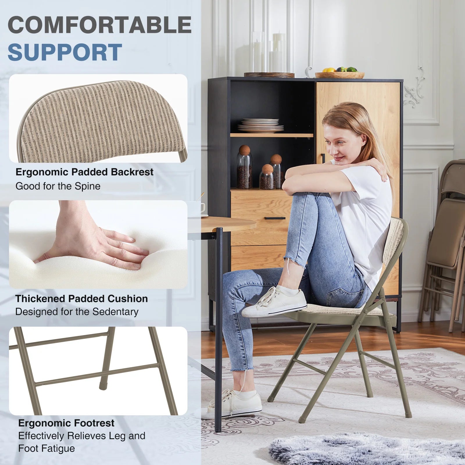 MCQ Foldable Fabric Padded Cushion Chairs — Ergonomic Metal Frame, 2 Pack