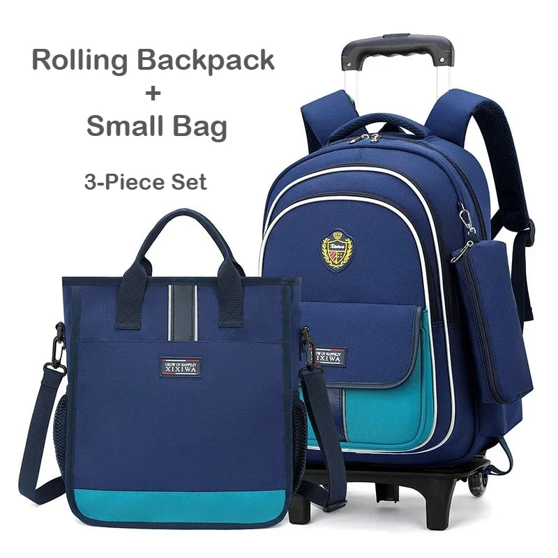 Kids Rolling Backpack Set — 3-Piece Trolley School Bag with Shoulder Bag