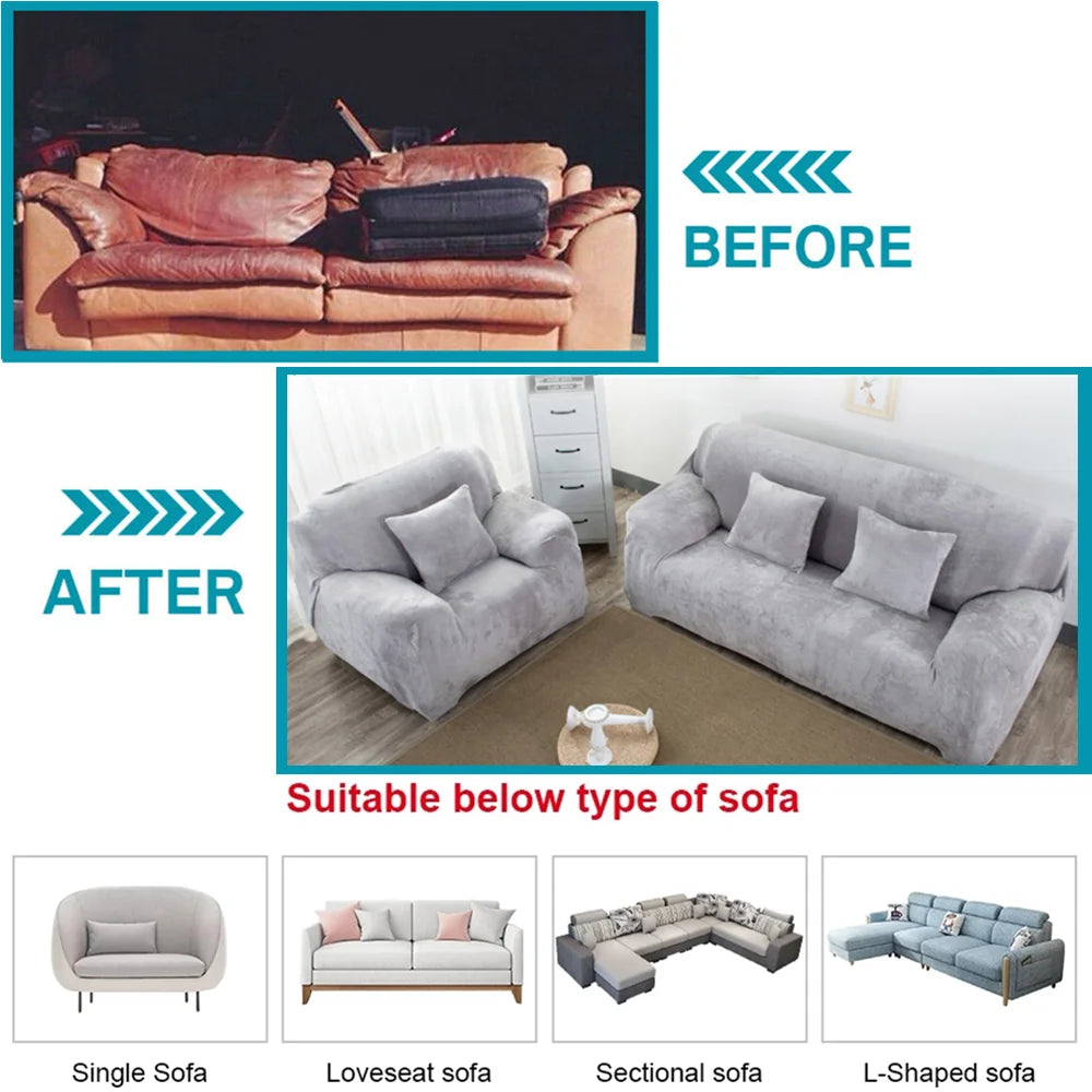 Velvet Stretch Sofa Cover — Plush Elastic Slipcover for Living Room
