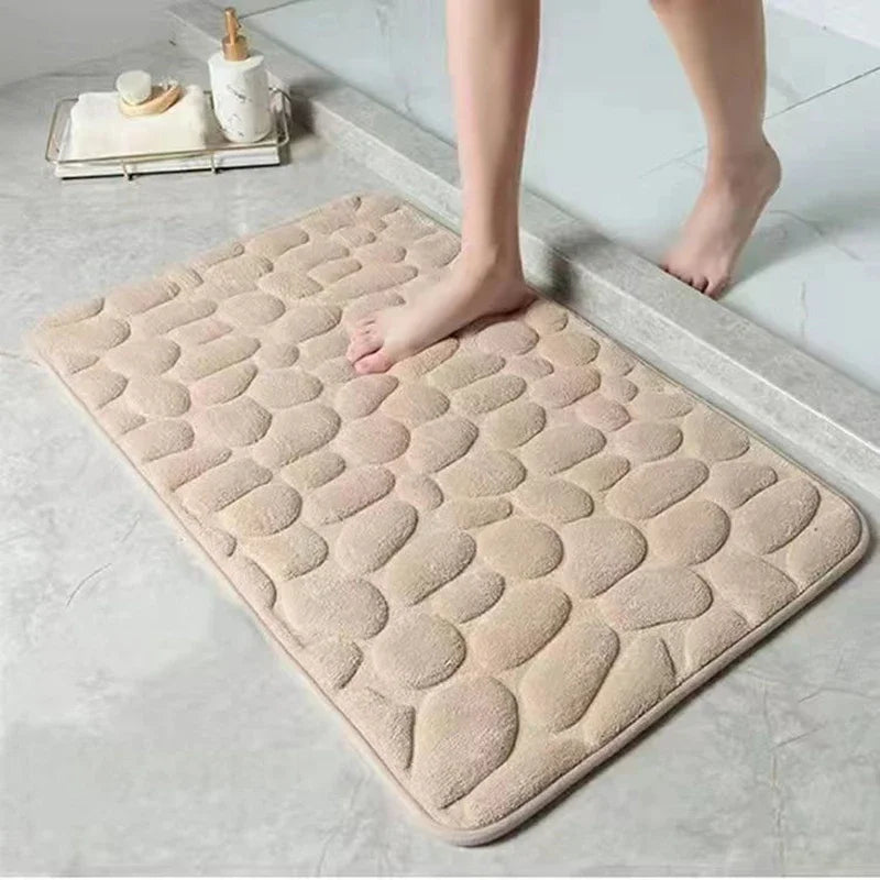 Cobblestone Embossed Bath Mat — Non-Slip Absorbent Floor Rug