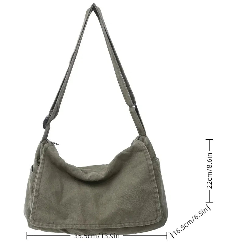 Men's Minimalist Messenger Bag — Large Capacity Canvas Shoulder Bag