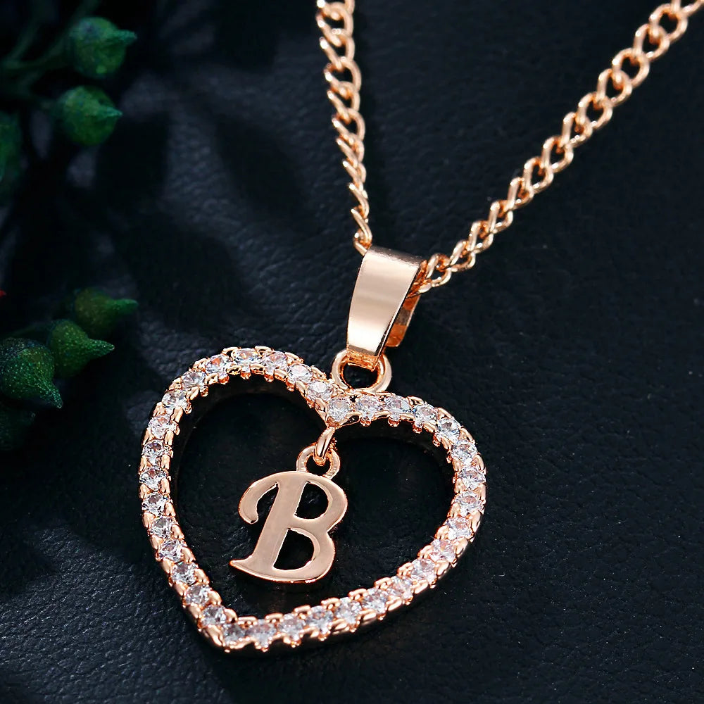 Customizable Initial Heart Pendant Necklace — Zircon Accented Jewelry