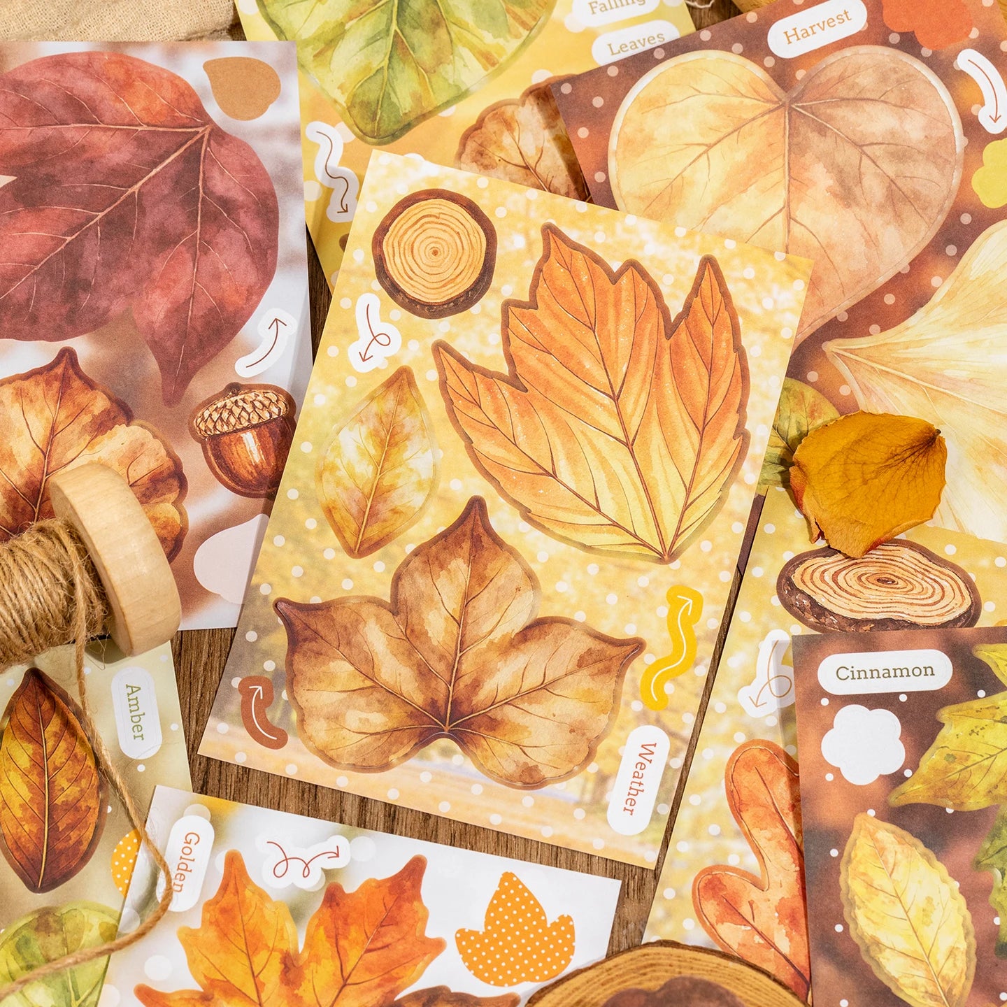 Maple Leaf Watercolor Stickers — 20 Sheets of Decorative Scrapbooking Material