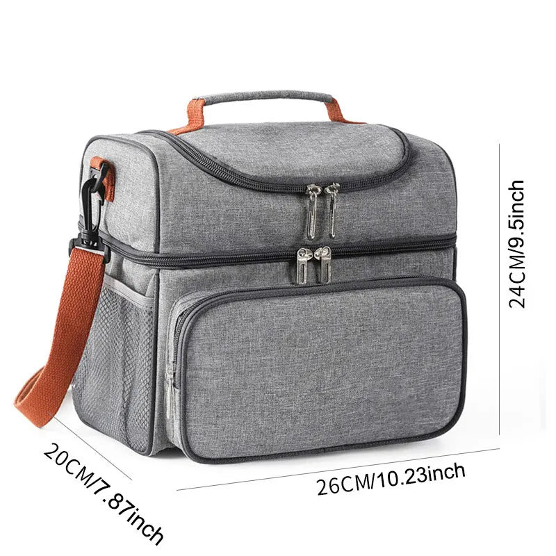 Double-Layer Insulated Lunch Bag — Large Leakproof Cooler with Shoulder Strap