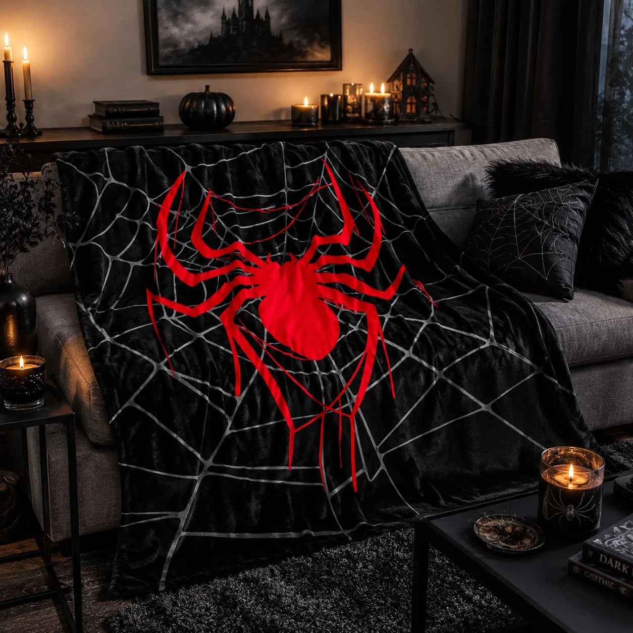 Soft Flannel Spider Print Blanket — Cozy Travel & Home Throw
