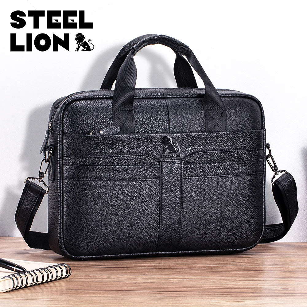 LAOSHIZI Leather Men's Briefcase — Large Capacity Business Office Bag
