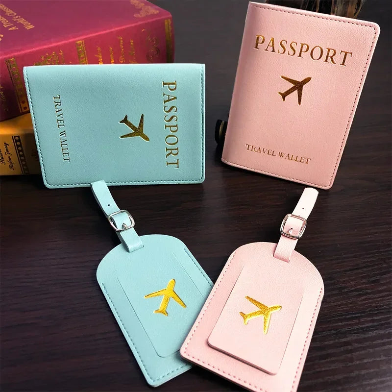 eTya PU Leather Luggage Tag & Passport Cover Set — Travel Identification Accessories