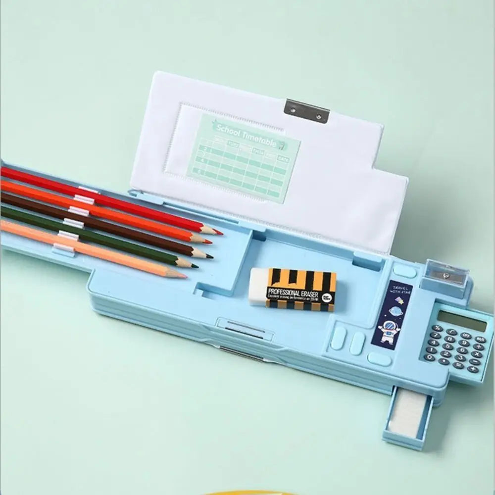 Double Layer Pencil Case — Multi-Functional Stationery Box with Calculator