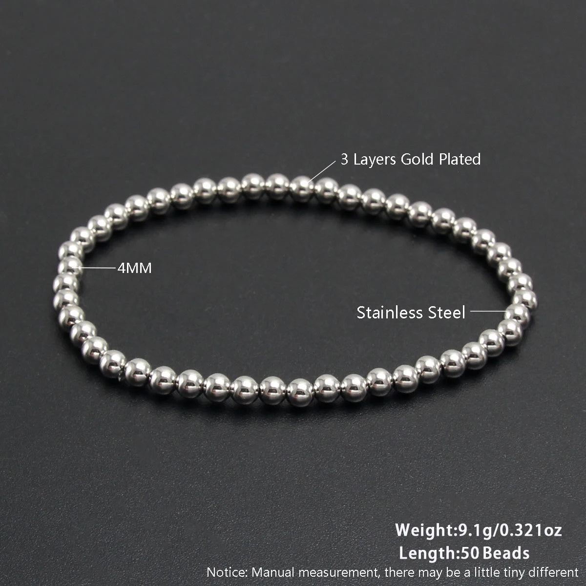 MHS.SUN Stainless Steel Beaded Bracelet — Gold Plated Stackable Jewelry