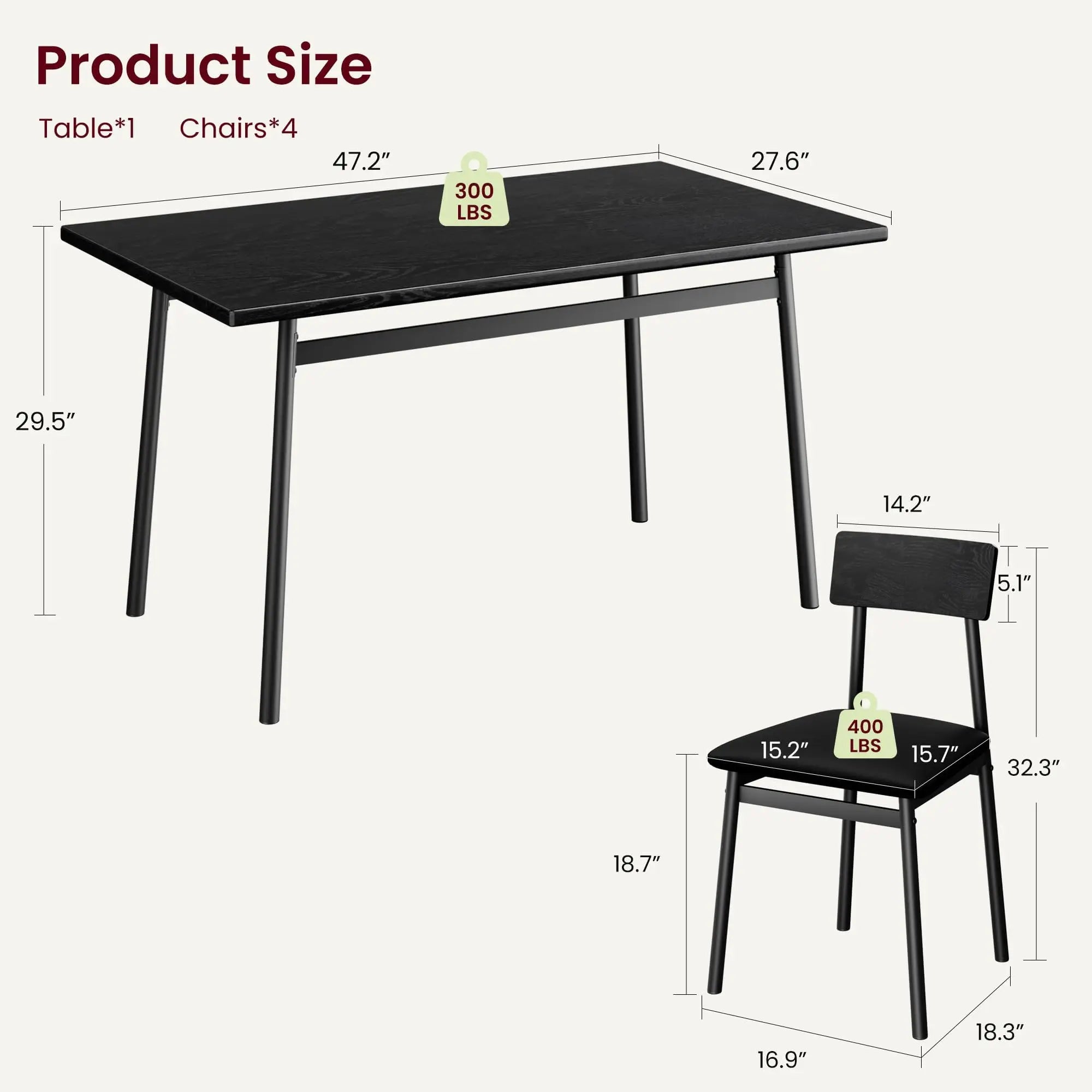 OUTWIND Modern Farmhouse Dining Set — 4-Piece Industrial Wood & Metal Furniture