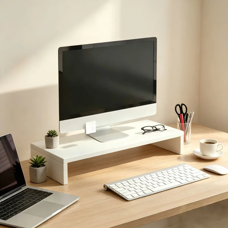 Ergonomic Wooden Laptop Stand — Monitor Riser with Keyboard Storage
