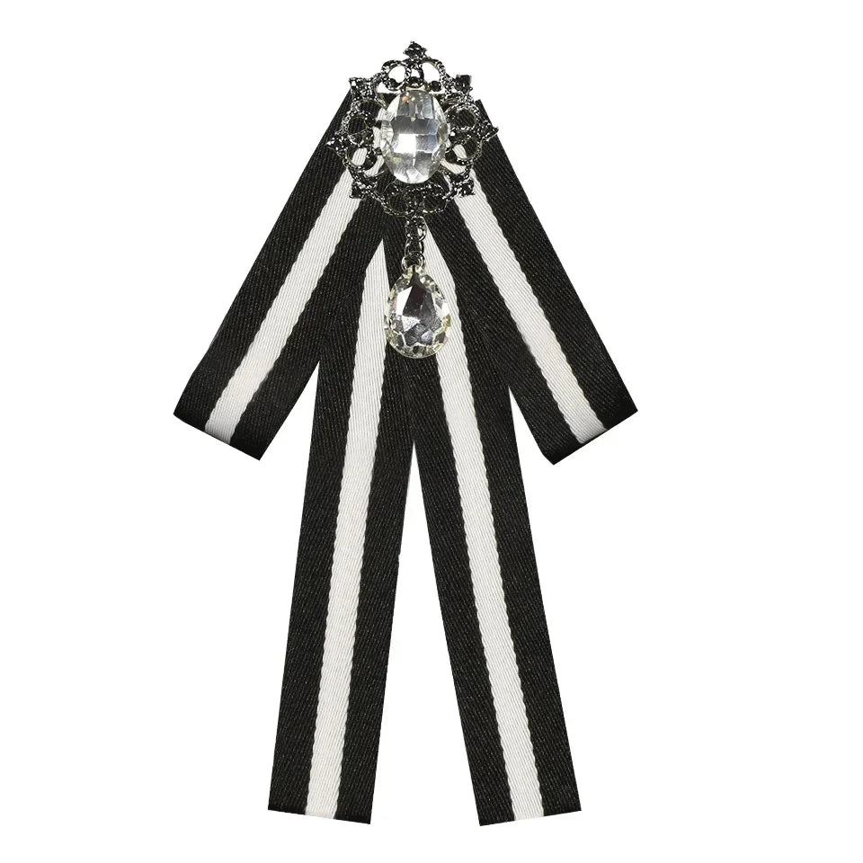 i-Remiel Retro Striped Bow Tie Brooch — Elegant Fabric Ribbon Lapel Pin