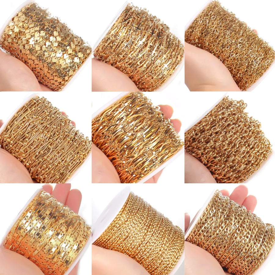Stainless Steel Jewelry Chain — 1M Gold or Steel Link Chain for DIY Crafts