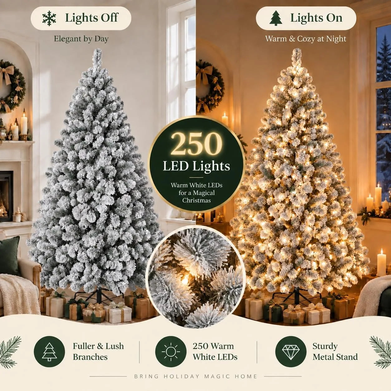 ANIXOL Artificial Christmas Tree — Pre-Lit with Snowflake Decor